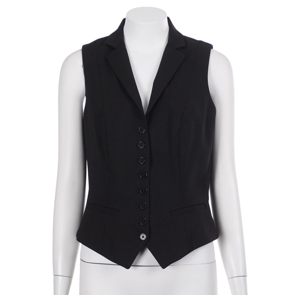 Lauren Ralph Lauren Vest Top S Black Wool Blend Button Up Sleeveless Collared